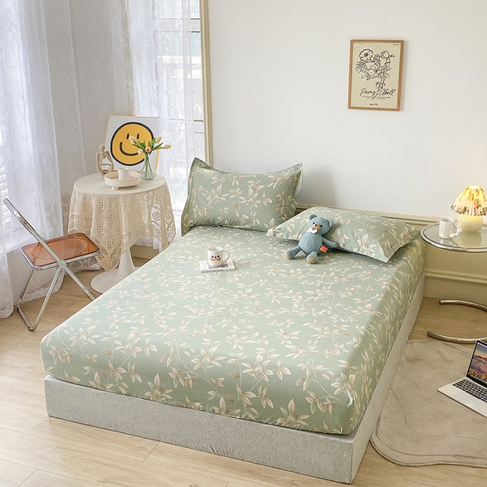 91家纺网 家纺一手货源 找家纺 元元被芯 2023全棉床笠13372 微光-绿