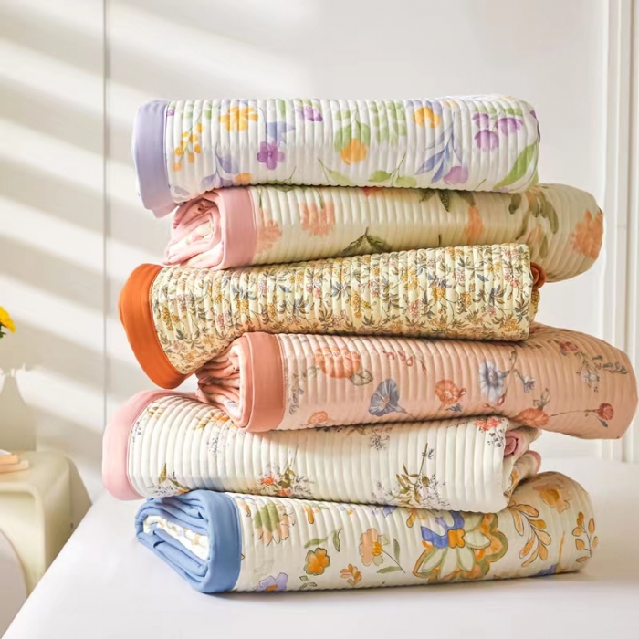 91家纺网 家纺一手货源 找家纺 总 梦舒羽 水洗棉麻床盖大豆纤维夹棉加厚宿舍铺盖两用床单床裙保护垫