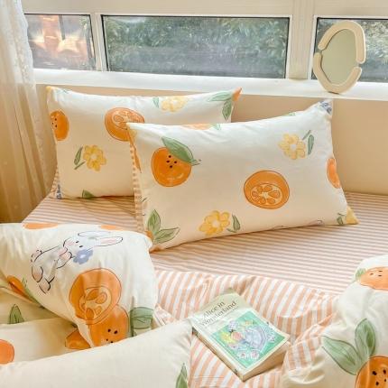 金丝鸟 2023新款全棉斜纹13370枕套 心想事橙