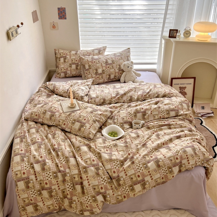 91家纺网 家纺一手货源 找家纺 棉眠 2023新款万神殿全棉系列四件套 奶油熊