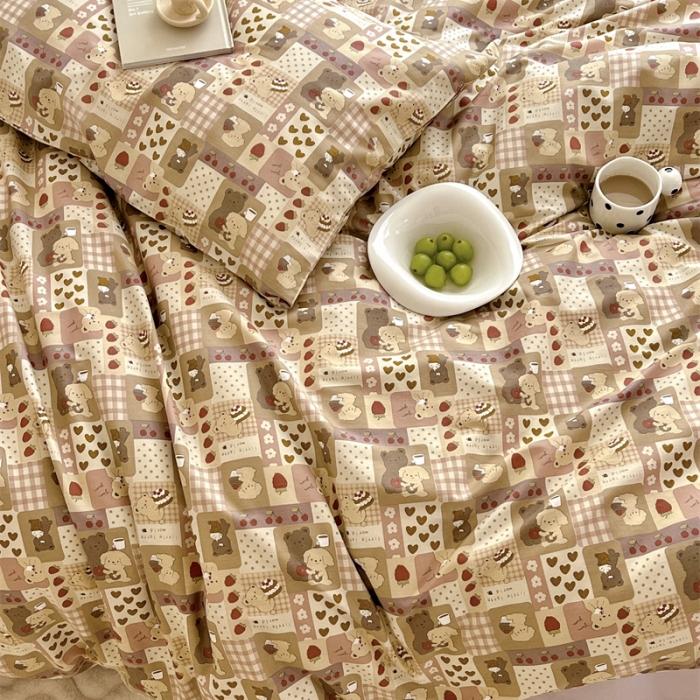 91家纺网 家纺一手货源 找家纺 棉眠 2023新款万神殿全棉系列四件套 奶油熊