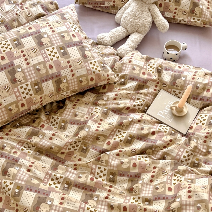 91家纺网 家纺一手货源 找家纺 棉眠 2023新款万神殿全棉系列四件套 奶油熊