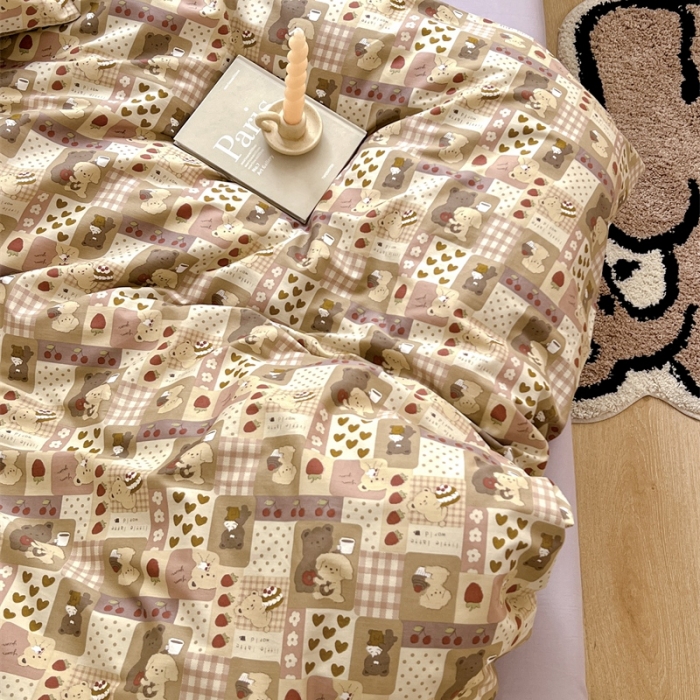 91家纺网 家纺一手货源 找家纺 棉眠 2023新款万神殿全棉系列四件套 奶油熊