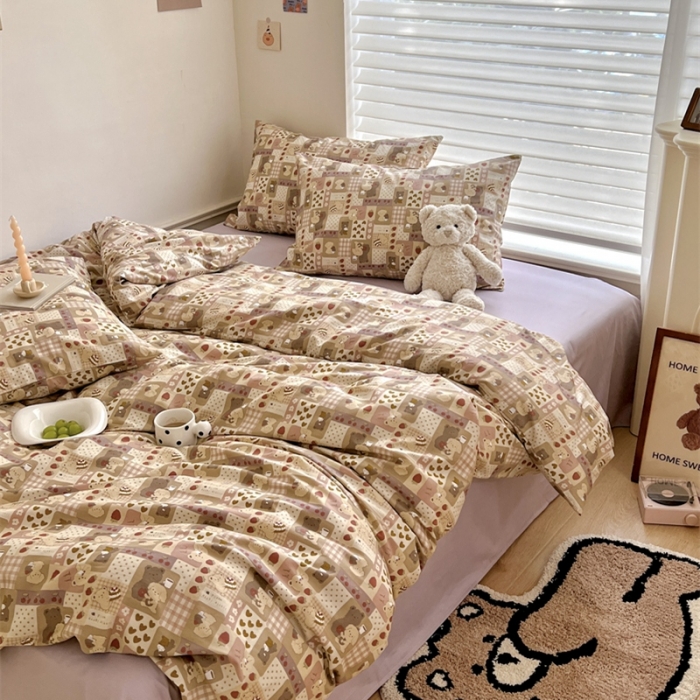 91家纺网 家纺一手货源 找家纺 棉眠 2023新款万神殿全棉系列四件套 奶油熊