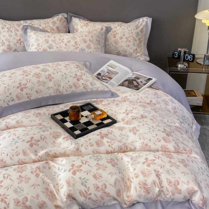 91家纺网 家纺一手货源 找家纺 棉生活 2023新款3M贡缎工艺天丝四件套 晨光粉