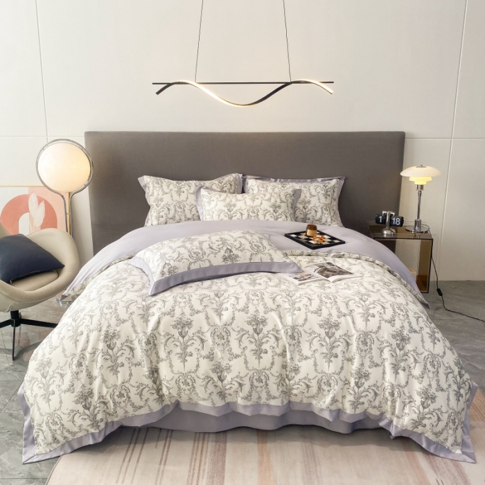 91家纺网 家纺一手货源 找家纺 棉生活 2023新款3M贡缎工艺天丝四件套 浮岚灰