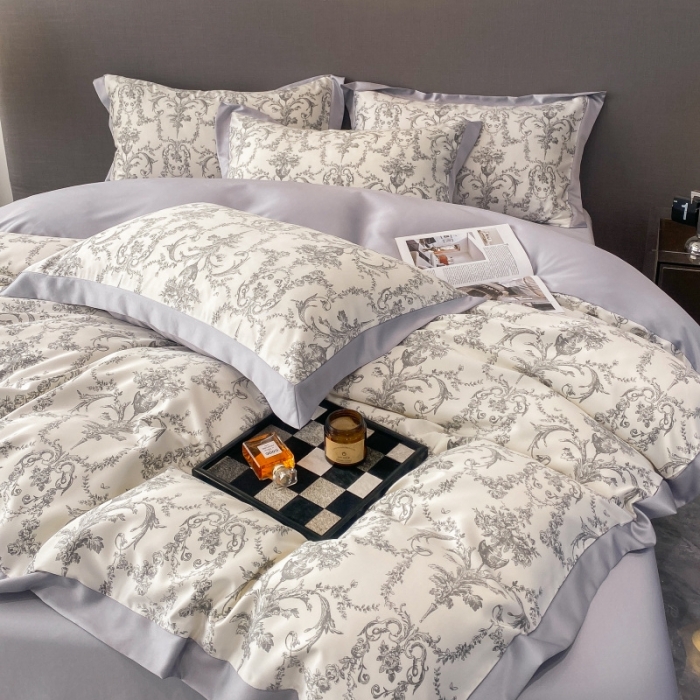 91家纺网 家纺一手货源 找家纺 棉生活 2023新款3M贡缎工艺天丝四件套 浮岚灰