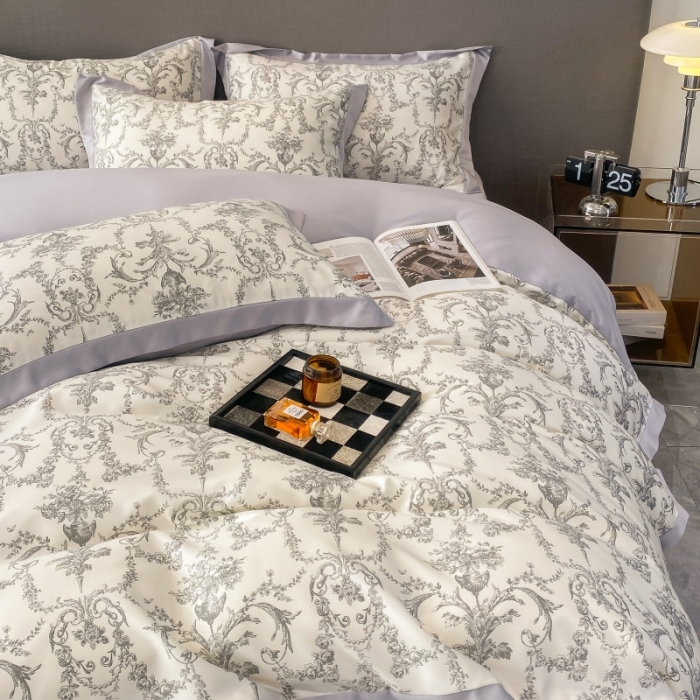 91家纺网 家纺一手货源 找家纺 棉生活 2023新款3M贡缎工艺天丝四件套 浮岚灰