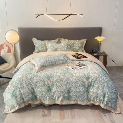 91家纺网 家纺一手货源 找家纺 棉生活 2023新款3M贡缎工艺天丝四件套 洛丽塔绿