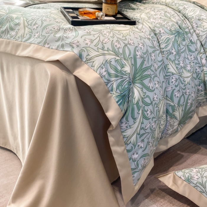 91家纺网 家纺一手货源 找家纺 棉生活 2023新款3M贡缎工艺天丝四件套 洛丽塔绿