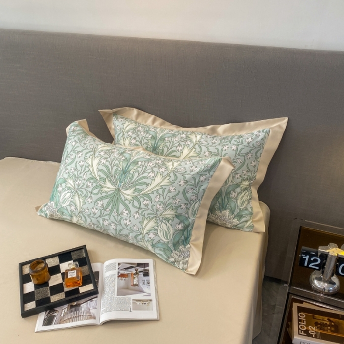 91家纺网 家纺一手货源 找家纺 棉生活 2023新款3M贡缎工艺天丝四件套 洛丽塔绿