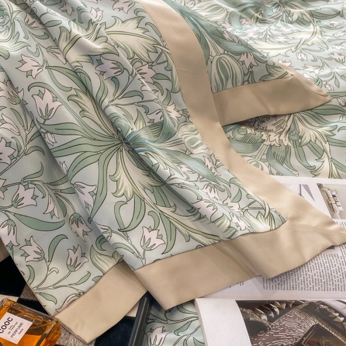 91家纺网 家纺一手货源 找家纺 棉生活 2023新款3M贡缎工艺天丝四件套 洛丽塔绿