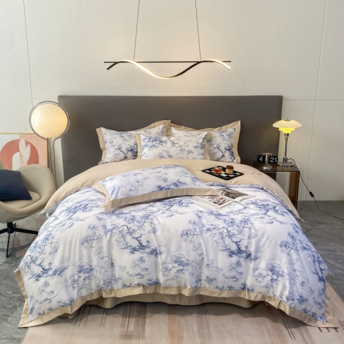 91家纺网 家纺一手货源 找家纺 棉生活 2023新款3M贡缎工艺天丝四件套 墨林兰