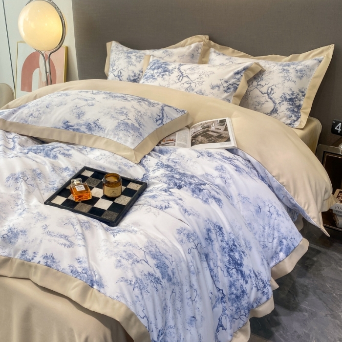 91家纺网 家纺一手货源 找家纺 棉生活 2023新款3M贡缎工艺天丝四件套 墨林兰