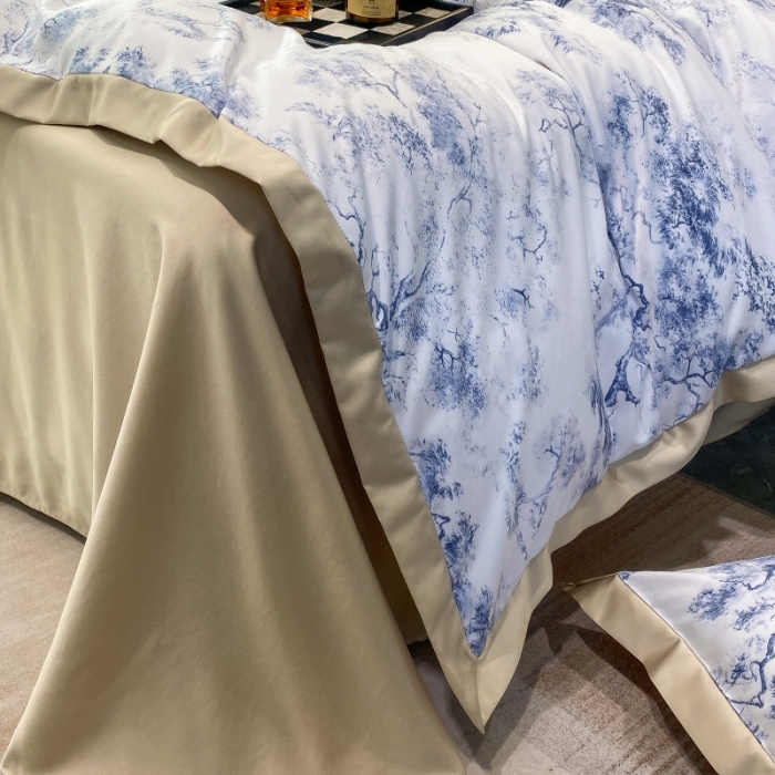 91家纺网 家纺一手货源 找家纺 棉生活 2023新款3M贡缎工艺天丝四件套 墨林兰