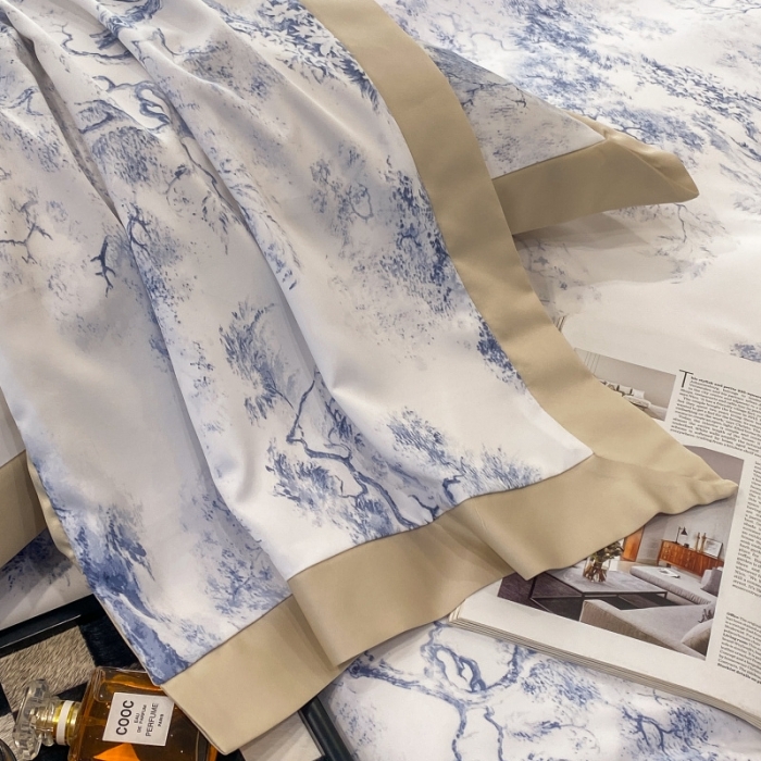 91家纺网 家纺一手货源 找家纺 棉生活 2023新款3M贡缎工艺天丝四件套 墨林兰