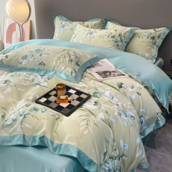 91家纺网 家纺一手货源 找家纺 棉生活 2023新款3M贡缎工艺天丝四件套 森语绿