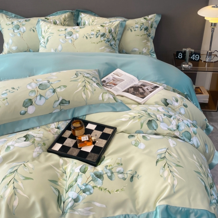 91家纺网 家纺一手货源 找家纺 棉生活 2023新款3M贡缎工艺天丝四件套 森语绿