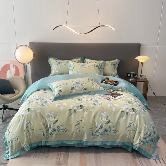 91家纺网 家纺一手货源 找家纺 棉生活 2023新款3M贡缎工艺天丝四件套 森语绿