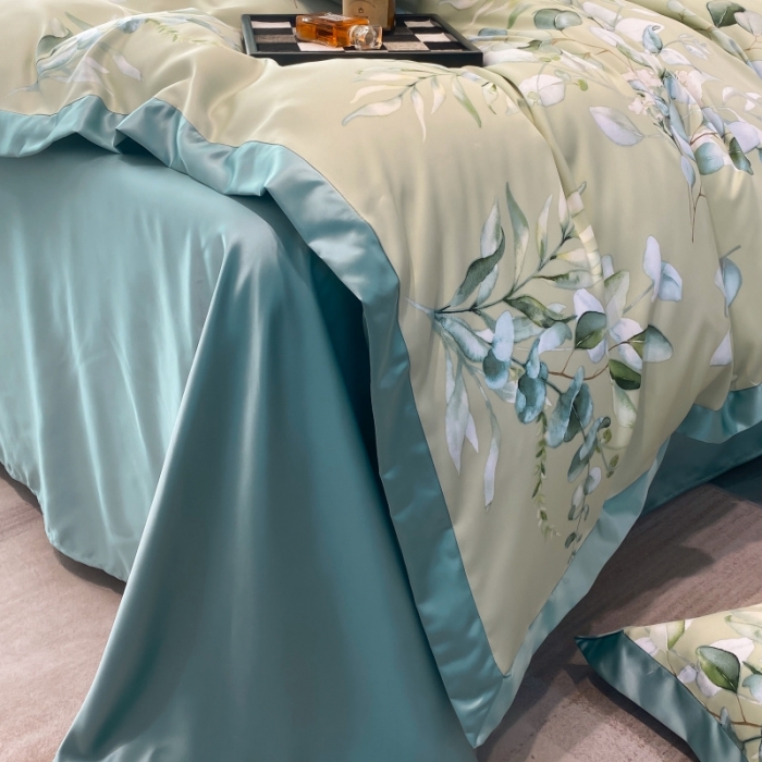 91家纺网 家纺一手货源 找家纺 棉生活 2023新款3M贡缎工艺天丝四件套 森语绿