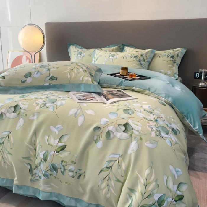 91家纺网 家纺一手货源 找家纺 棉生活 2023新款3M贡缎工艺天丝四件套 森语绿