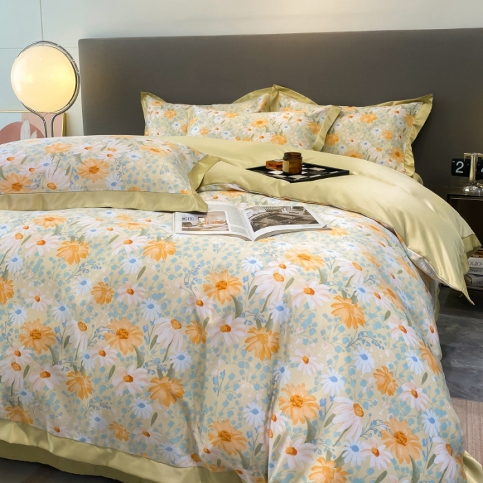 91家纺网 家纺一手货源 找家纺 棉生活 2023新款3M贡缎工艺天丝四件套 松菊桔