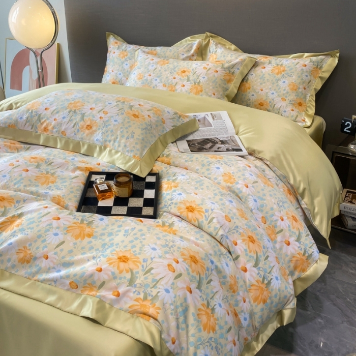 91家纺网 家纺一手货源 找家纺 棉生活 2023新款3M贡缎工艺天丝四件套 松菊桔