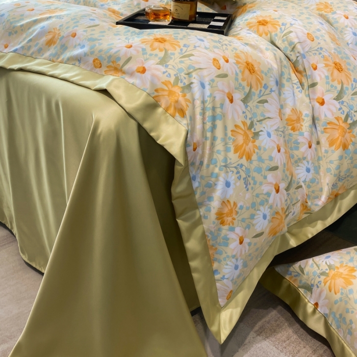 91家纺网 家纺一手货源 找家纺 棉生活 2023新款3M贡缎工艺天丝四件套 松菊桔