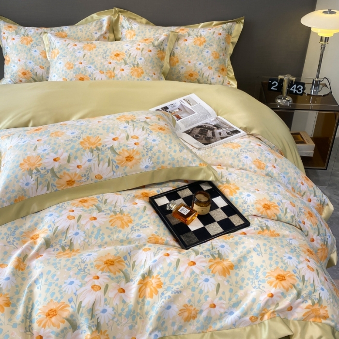 91家纺网 家纺一手货源 找家纺 棉生活 2023新款3M贡缎工艺天丝四件套 松菊桔