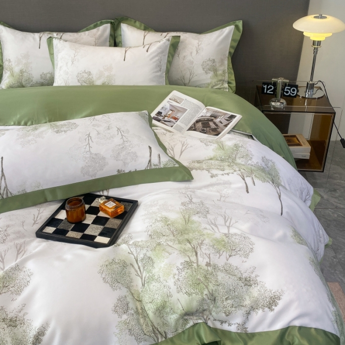 91家纺网 家纺一手货源 找家纺 棉生活 2023新款3M贡缎工艺天丝四件套 晚秋绿