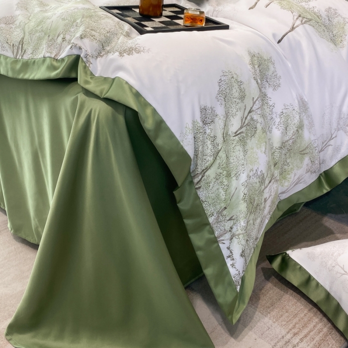 91家纺网 家纺一手货源 找家纺 棉生活 2023新款3M贡缎工艺天丝四件套 晚秋绿