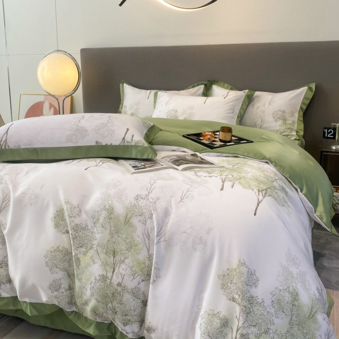91家纺网 家纺一手货源 找家纺 棉生活 2023新款3M贡缎工艺天丝四件套 晚秋绿