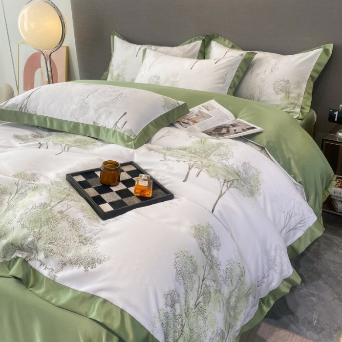91家纺网 家纺一手货源 找家纺 棉生活 2023新款3M贡缎工艺天丝四件套 晚秋绿