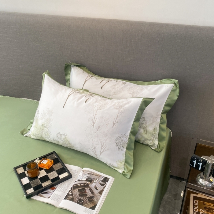 91家纺网 家纺一手货源 找家纺 棉生活 2023新款3M贡缎工艺天丝四件套 晚秋绿