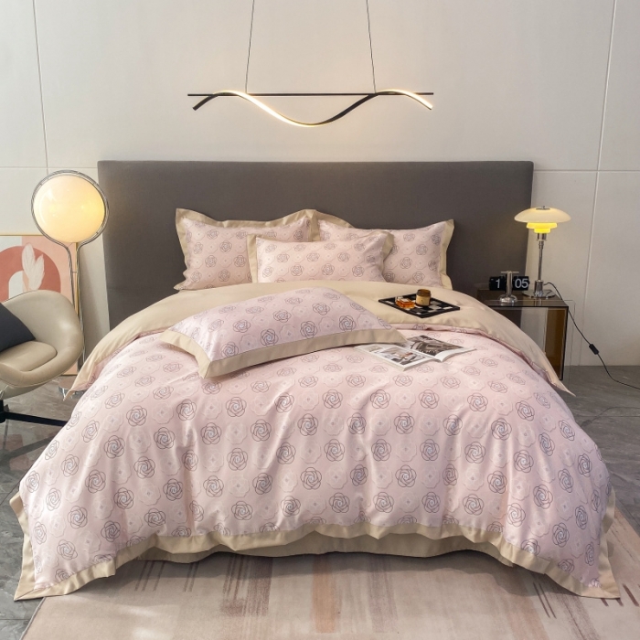 91家纺网 家纺一手货源 找家纺 棉生活 2023新款3M贡缎工艺天丝四件套 温莎粉