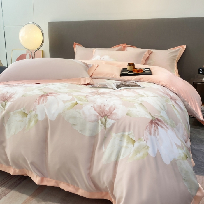 91家纺网 家纺一手货源 找家纺 棉生活 2023新款3M贡缎工艺天丝四件套 香蜜粉