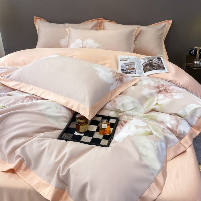 91家纺网 家纺一手货源 找家纺 棉生活 2023新款3M贡缎工艺天丝四件套 香蜜粉