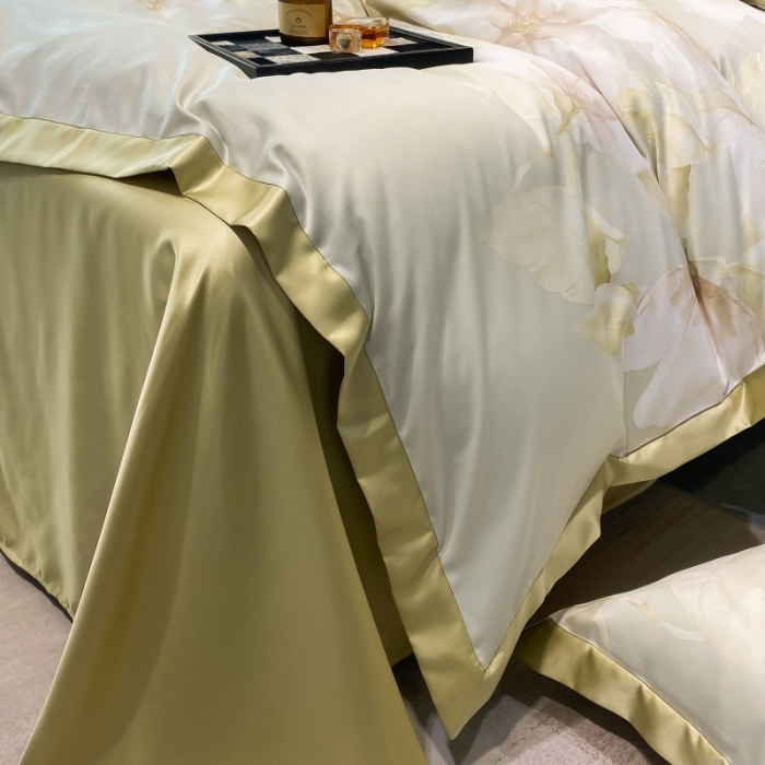 91家纺网 家纺一手货源 找家纺 棉生活 2023新款3M贡缎工艺天丝四件套 香蜜绿