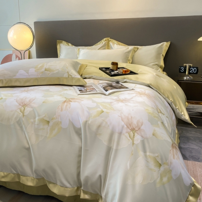 91家纺网 家纺一手货源 找家纺 棉生活 2023新款3M贡缎工艺天丝四件套 香蜜绿