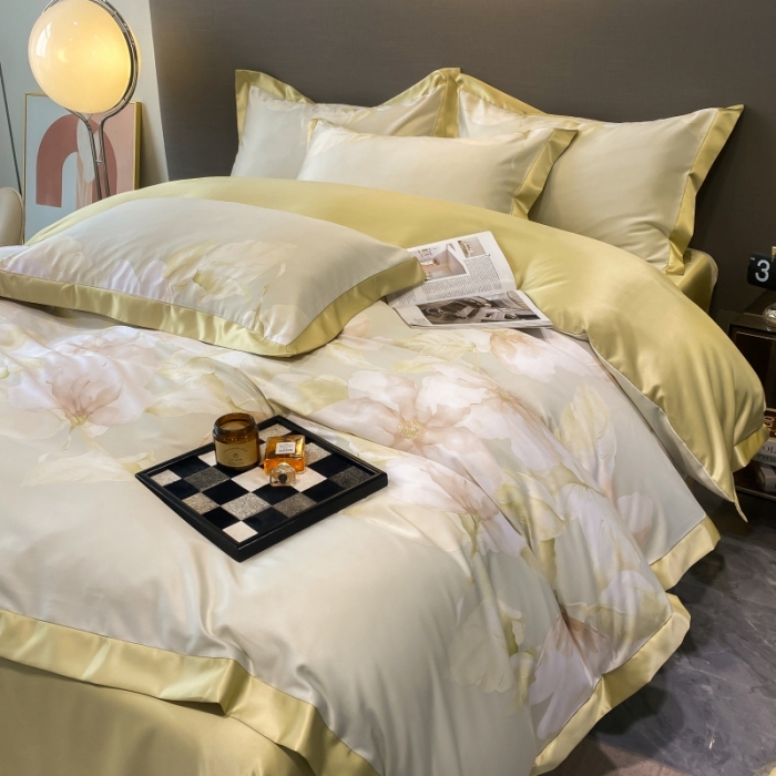 91家纺网 家纺一手货源 找家纺 棉生活 2023新款3M贡缎工艺天丝四件套 香蜜绿