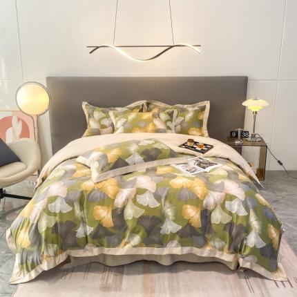 91家纺网 家纺一手货源 找家纺 棉生活 2023新款3M贡缎工艺天丝四件套 银杏叶绿