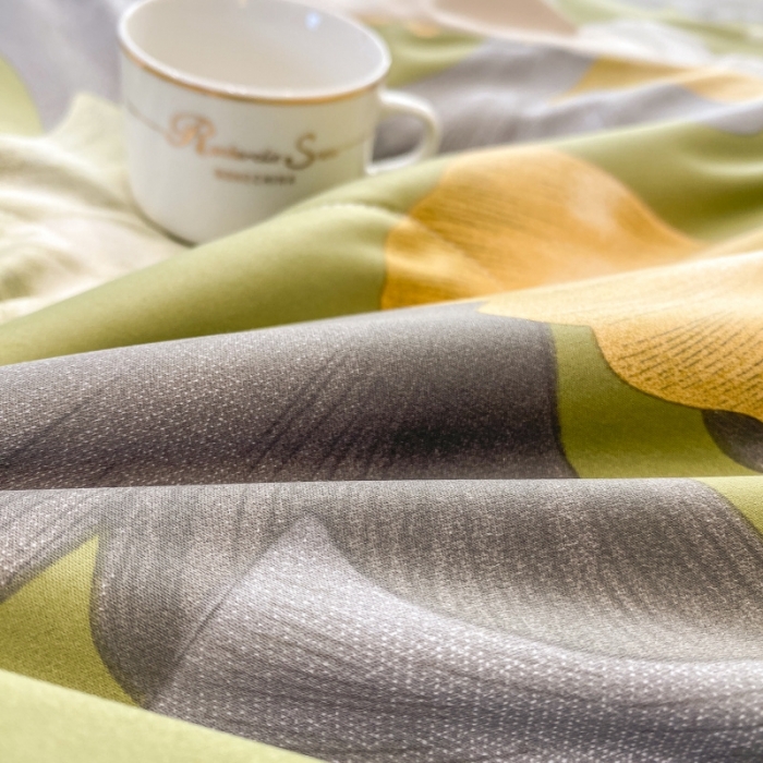 91家纺网 家纺一手货源 找家纺 棉生活 2023新款3M贡缎工艺天丝四件套 银杏叶绿