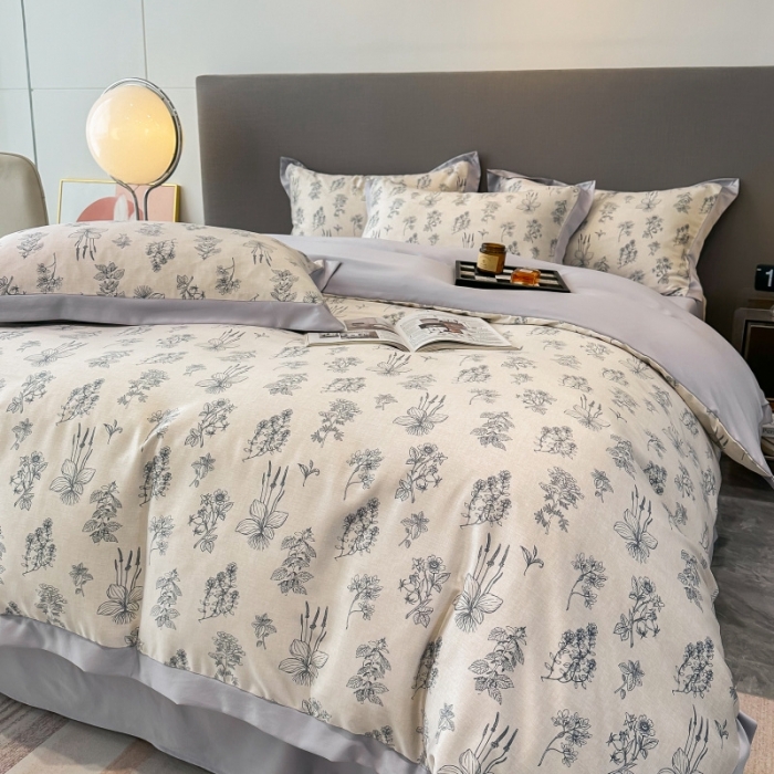 91家纺网 家纺一手货源 找家纺 棉生活 2023新款3M贡缎工艺天丝四件套 枝蔓蓝