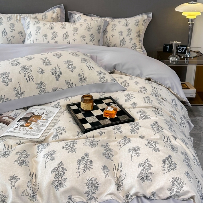 91家纺网 家纺一手货源 找家纺 棉生活 2023新款3M贡缎工艺天丝四件套 枝蔓蓝