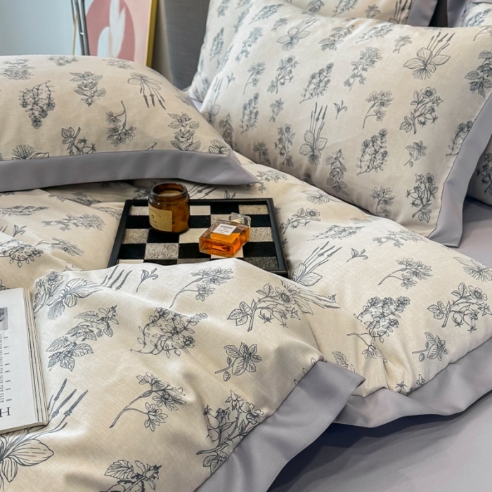 91家纺网 家纺一手货源 找家纺 棉生活 2023新款3M贡缎工艺天丝四件套 枝蔓蓝