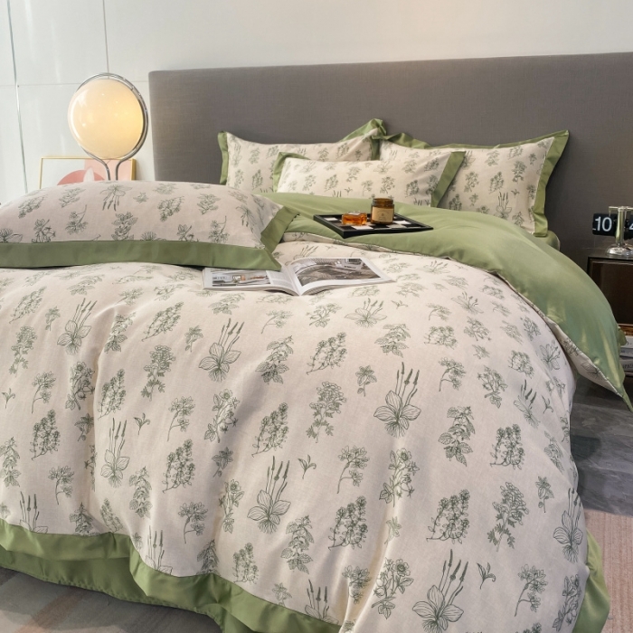 91家纺网 家纺一手货源 找家纺 棉生活 2023新款3M贡缎工艺天丝四件套 枝蔓绿