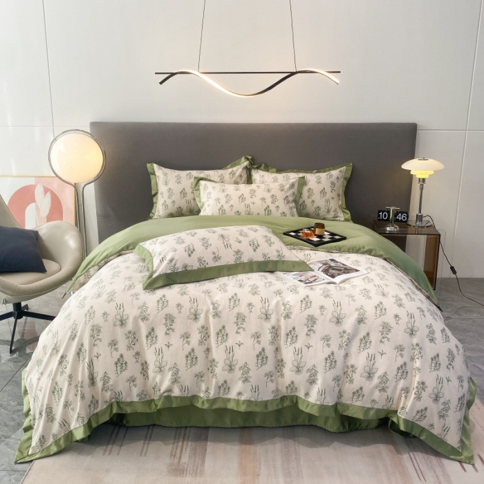 91家纺网 家纺一手货源 找家纺 棉生活 2023新款3M贡缎工艺天丝四件套 枝蔓绿