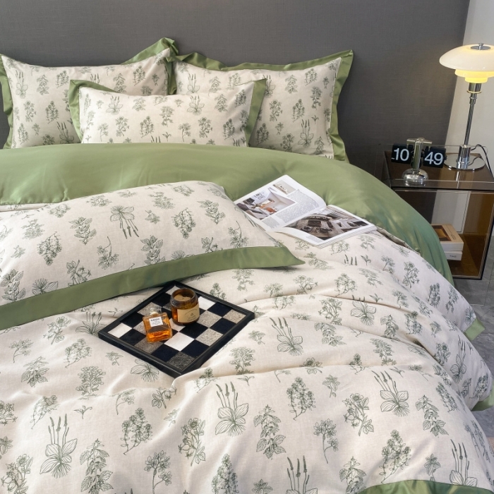 91家纺网 家纺一手货源 找家纺 棉生活 2023新款3M贡缎工艺天丝四件套 枝蔓绿