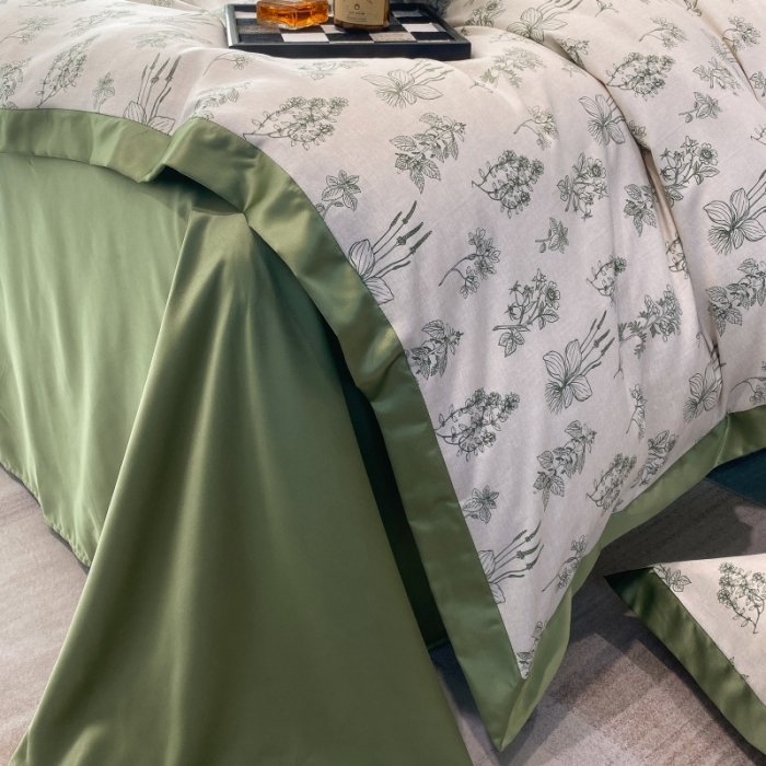 91家纺网 家纺一手货源 找家纺 棉生活 2023新款3M贡缎工艺天丝四件套 枝蔓绿