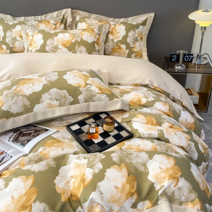 91家纺网 家纺一手货源 找家纺 棉生活 2023新款3M贡缎工艺天丝四件套 知夏